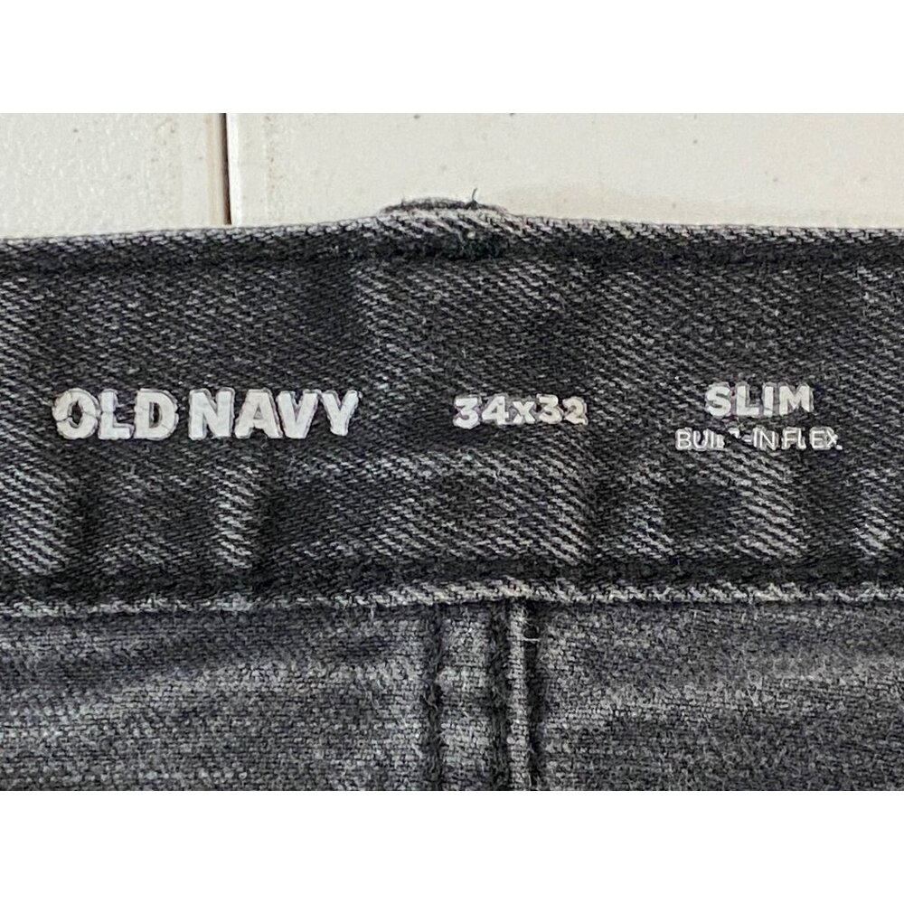 Old Navy Slim BuiltIn Flex Jeans Mens 34x32 Washed Black Distressed Ripped Knees - Picture 12 of 13